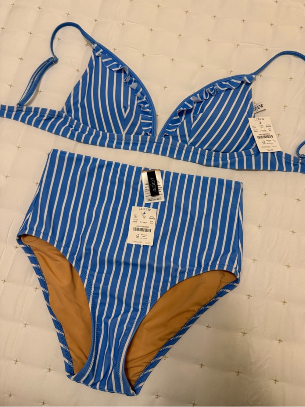 J Crew Factory Blue & White Striped Bikini